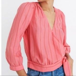 Madewell wrap top blouse pink stripe small NWT